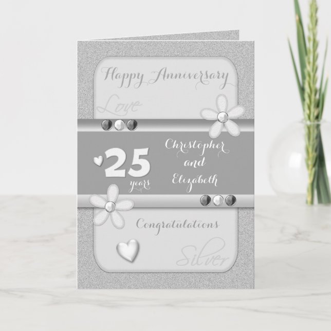 Wedding Anniversary 25th Silver greeting Card (Front)