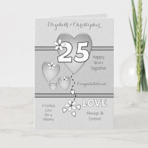 Wedding Anniversary 25th Silver hearts and flowers Card