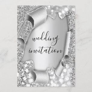 Wedding Anniversary 3D Effect Glam Grey Silver Invitation