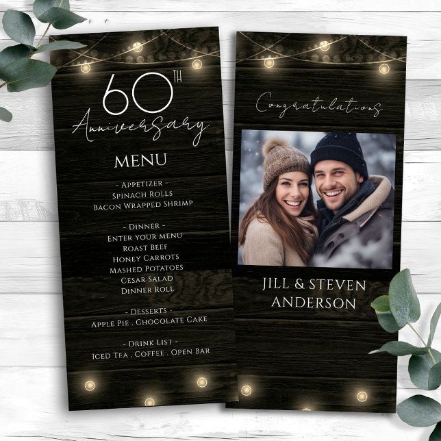 Wedding Anniversary 60th Rustic Wood and Lights Menu (Creator Uploaded)