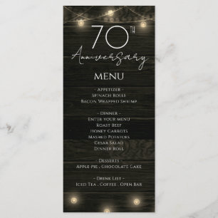 Wedding Anniversary 70th Rustic Wood and Lights Menu