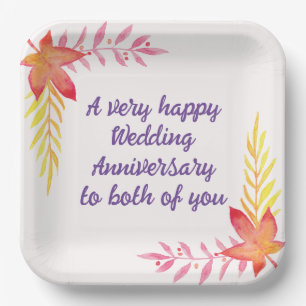 Wedding Anniversary 9" Square Paper Plate