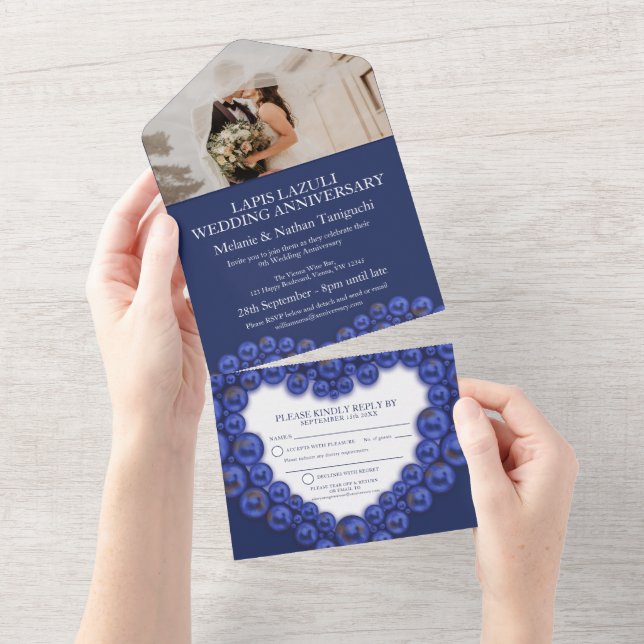 Wedding anniversary 9 year party blue photo all in one invitation (Tearaway)