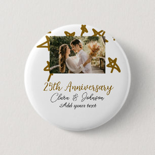 Wedding Anniversary add name year image gold stars 6 Cm Round Badge