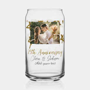 Wedding Anniversary add name year image gold stars Can Glass