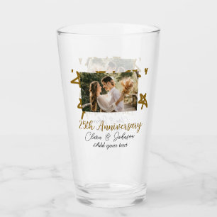 Wedding Anniversary add name year image gold stars Glass