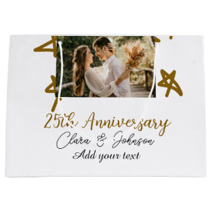 Wedding Anniversary add name year image gold stars Large Gift Bag