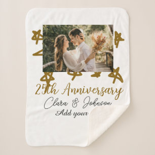 Wedding Anniversary add name year image gold stars Sherpa Blanket
