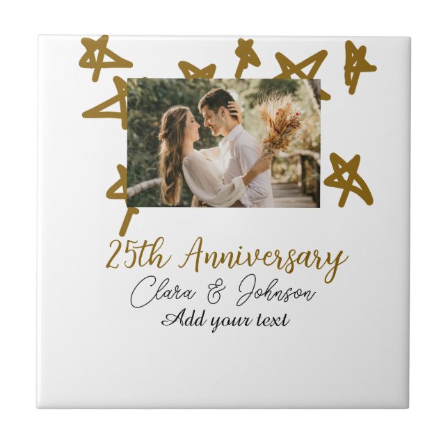 Wedding Anniversary add name year image gold stars Tile (Front)