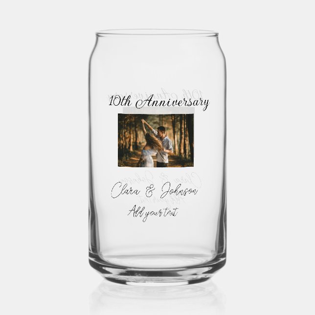 Wedding Anniversary add name year image text coule Can Glass (Front)