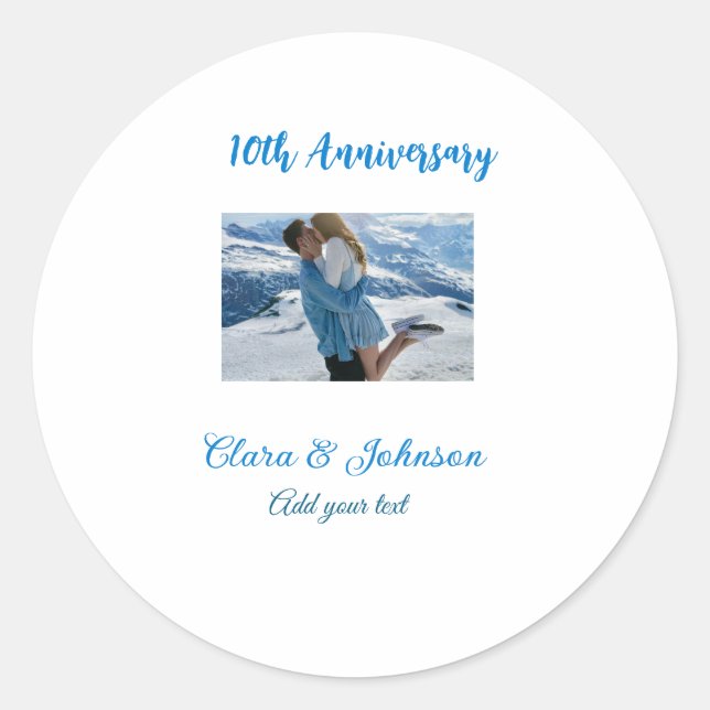 Wedding Anniversary add name year image text coule Classic Round Sticker (Front)