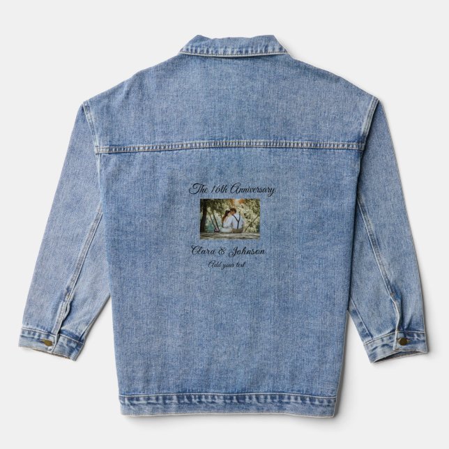 Wedding Anniversary add name year image text coule Denim Jacket (Back)
