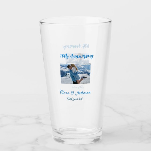 Wedding Anniversary add name year image text coule Glass (Front)