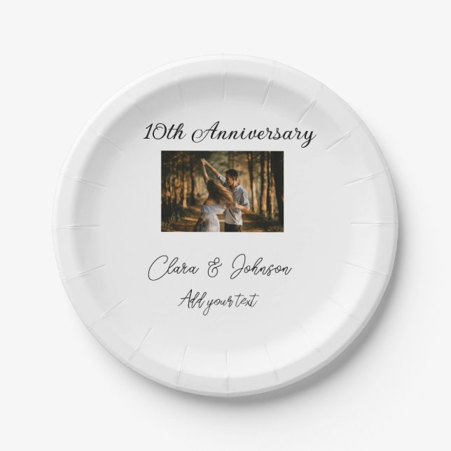 Wedding Anniversary add name year image text coule Paper Plate (Front)