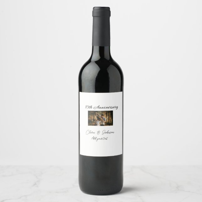 Wedding Anniversary add name year image text coule Wine Label (Front)