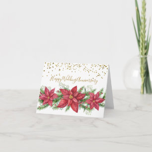 Wedding Anniversary at Christmas with Poinsettias Holiday Card