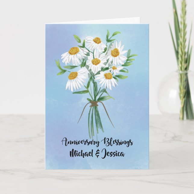 Wedding Anniversary Blessings Bouquet of Daisies Card (Front)