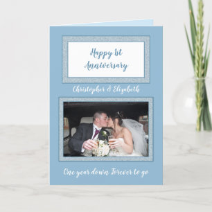 Wedding Anniversary blue and white photo Card