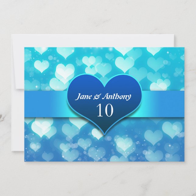 wedding anniversary blue heart invitations (Front)