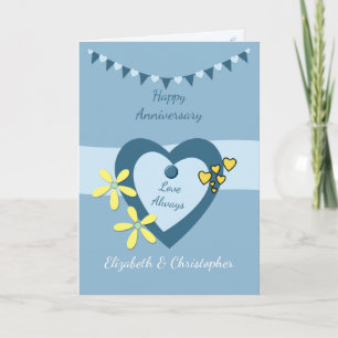 Wedding Anniversary blue with hearts greeting Card