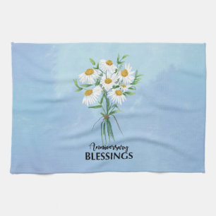 Wedding Anniversary Bouquet of Daisies Blessings Tea Towel
