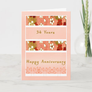 Wedding Anniversary Card 34th Year Peach Flowers