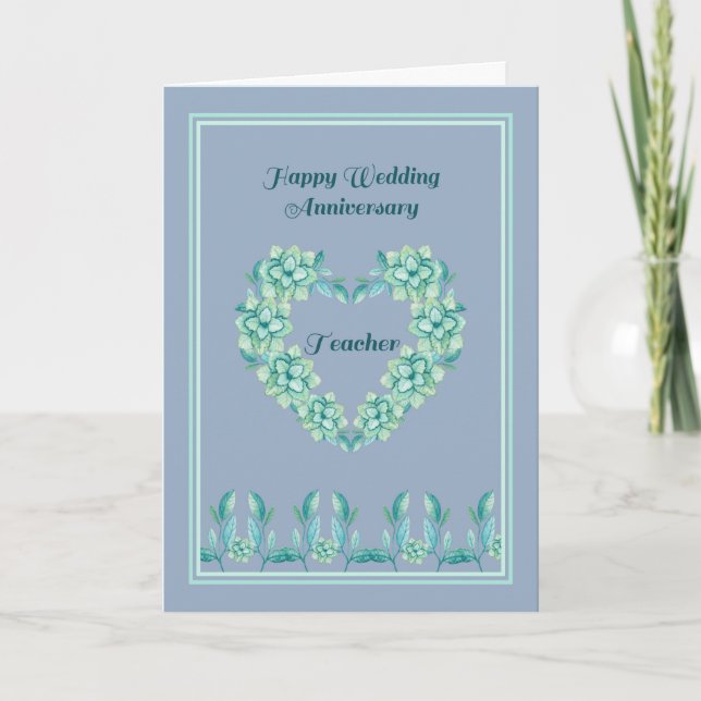 Wedding Anniversary Card for Teacher in Blue (Front)