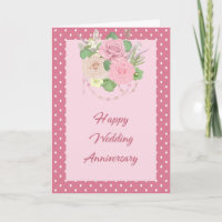 Wedding Anniversary Card Pink with Flowers & Dots