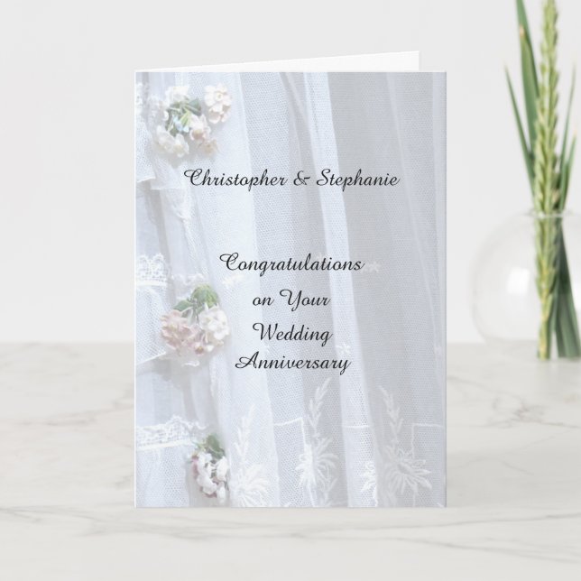 Wedding Anniversary Card, Vintage Lace Card (Front)