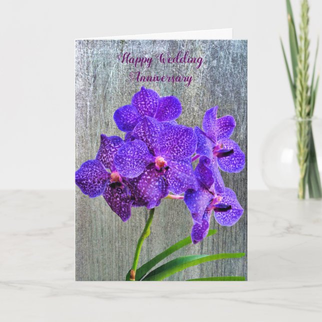 Wedding Anniversary Card with Purple Orchids (Front)