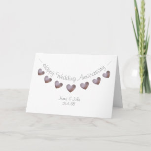 Wedding Anniversary card with purple pearl hearts