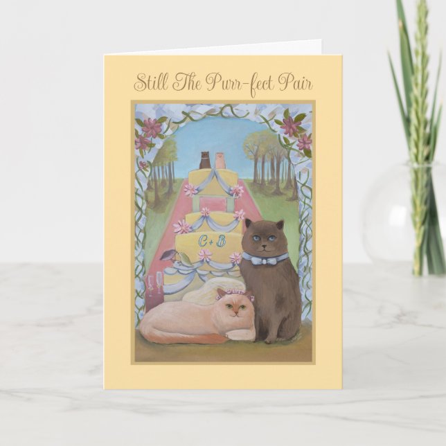 Wedding Anniversary Cat Theme Folded Card (Front)