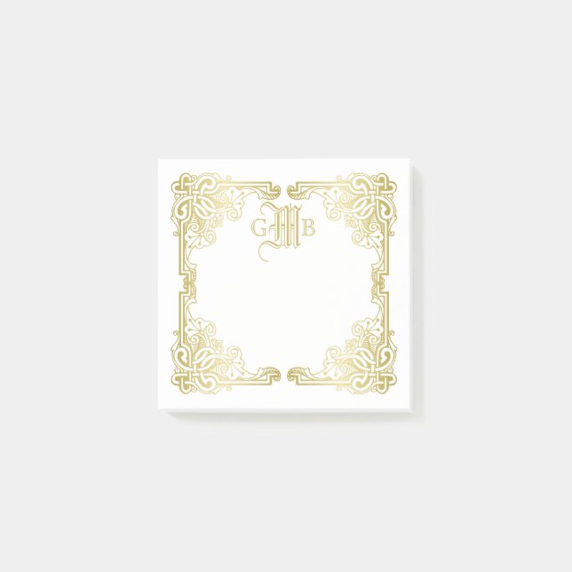 Wedding Anniversary Classic Gold Frame Monogram Post-it Notes (Front)
