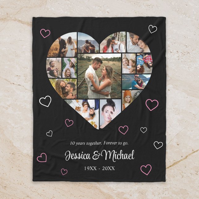 Wedding Anniversary Couple Heart Photo Collage Fleece Blanket (Creator Uploaded)