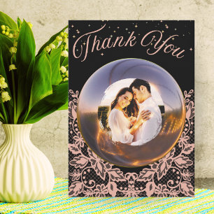 Wedding Anniversary Couple Photo Card Pink Lace