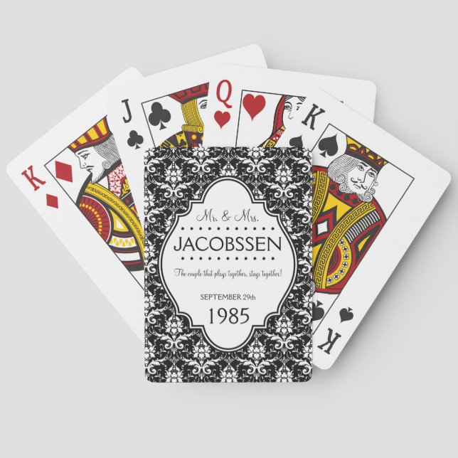 Wedding Anniversary Custom Black and White Playing Cards (Back)