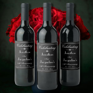 Wedding Anniversary Elegant Custom Chic Black Wine Label