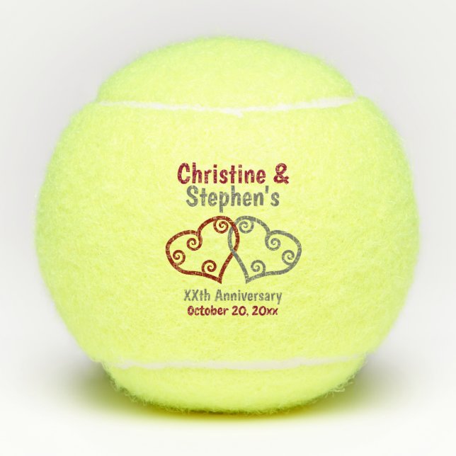 Wedding Anniversary Elegant Heart Gift or Favour Tennis Balls (Front)