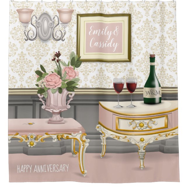 Wedding Anniversary Elegant Pink Room Valentine Shower Curtain (Front)