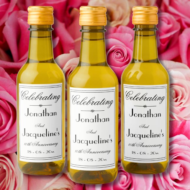 Wedding Anniversary Favour Elegant Chic White Mini Wine Label (Celebrating a Wedding Anniversary - Elegant Chic White Mini Wine Labels. Perfect Favors.)