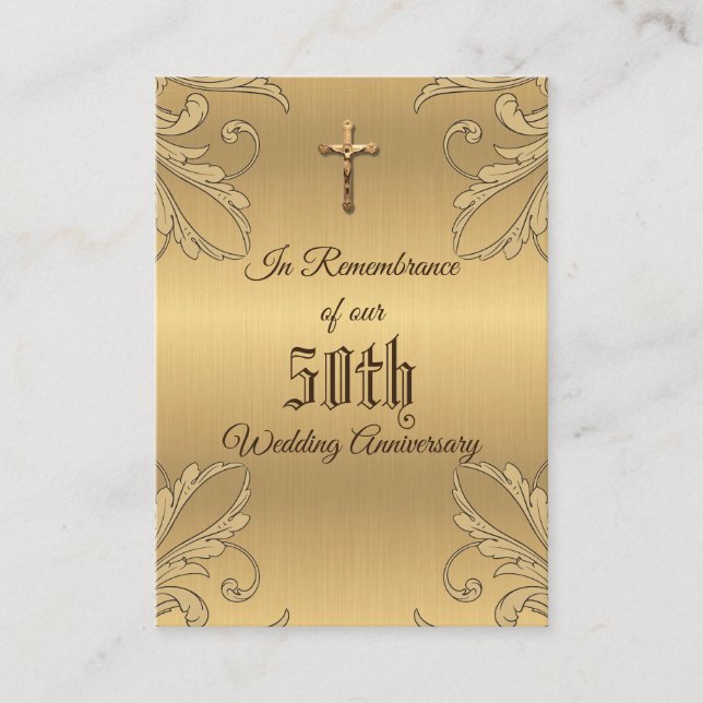 Wedding Anniversary Favour Golden Cross  Holy Card (Front)
