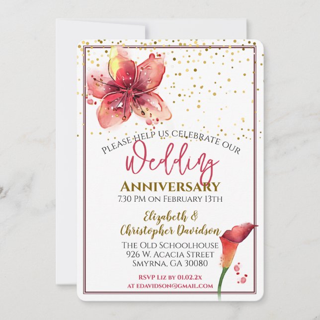 Wedding Anniversary Floral Lily Invitation (Front)