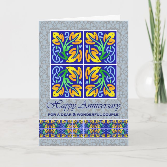 Wedding Anniversary for a Couple Ornate Tiles Card (Front)