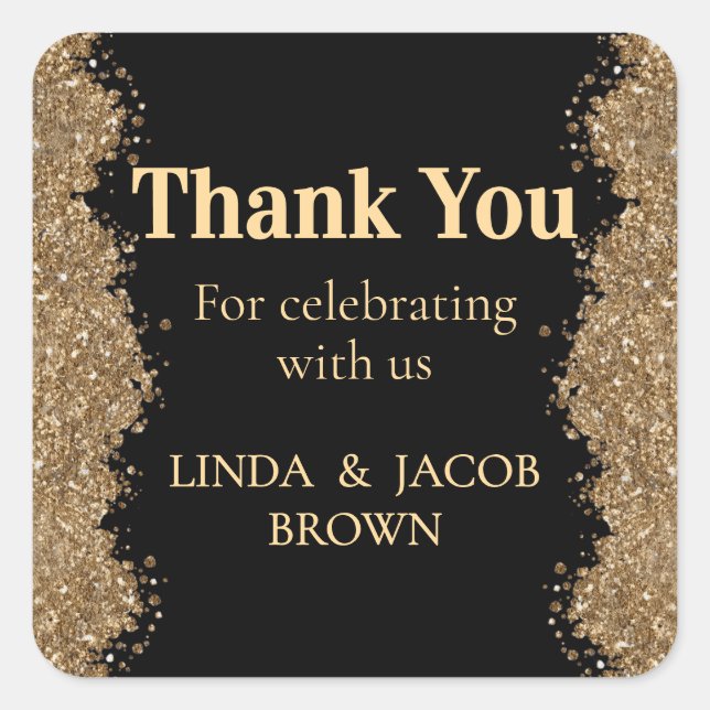 Wedding Anniversary Gold Faux Glitter Thank You Square Sticker (Front)