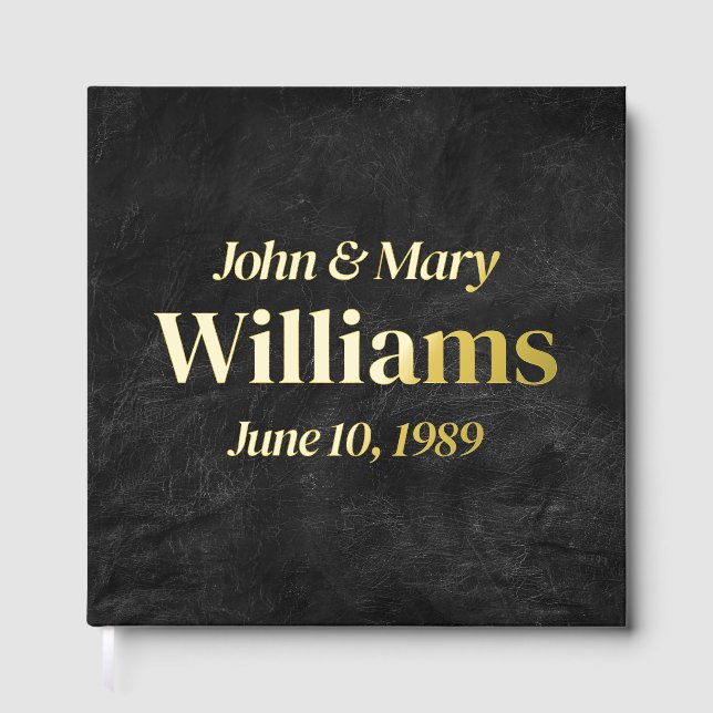 Wedding Anniversary Gold On Black Leather Guest Book (Front)
