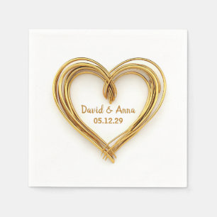 Wedding Anniversary Gold Wired Heart On White Napkin
