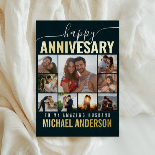 Wedding Anniversary Husband   Wife Collage Photo Foil Greeting Card