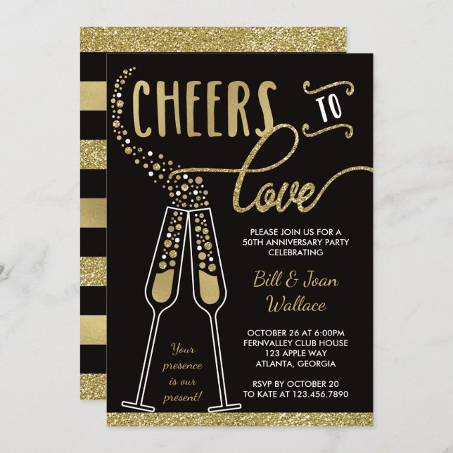 Wedding Anniversary Invitation, Faux Glitter Invitation (Front/Back)