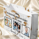 Wedding anniversary marble gold photo large gift bag<br><div class="desc">White and faux gold marble print as background.  Personalise and add your text and names,  3 photos.</div>