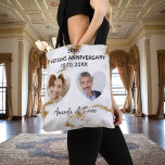 Wedding anniversary marble gold photo tote bag<br><div class="desc">White and faux gold marble print as background.  Decorated with with 2 heart shaped photos.  Personalise and add your text and names.</div>